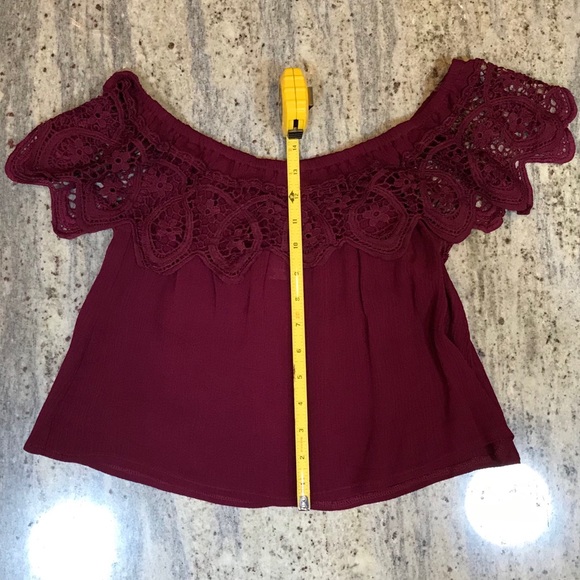 Burgundy off the shoulder crop blouse - Picture 4 of 5